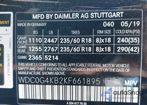 2019 Mercedes-Benz Glc 300 4Matic из США, поврежденный, VIN WDC0G4KB2KF661895